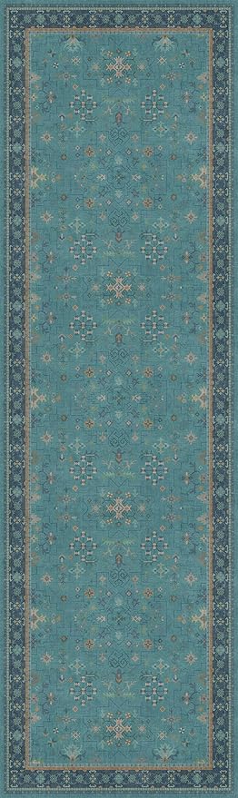 Hazo Haus Teal 10ft Long Hallway Runner Rug - 3 x 10 Runner Rug, Boho Waterproof 3x10 Kitchen Floor Mat - Vintage Eclectic Boho Design Décor