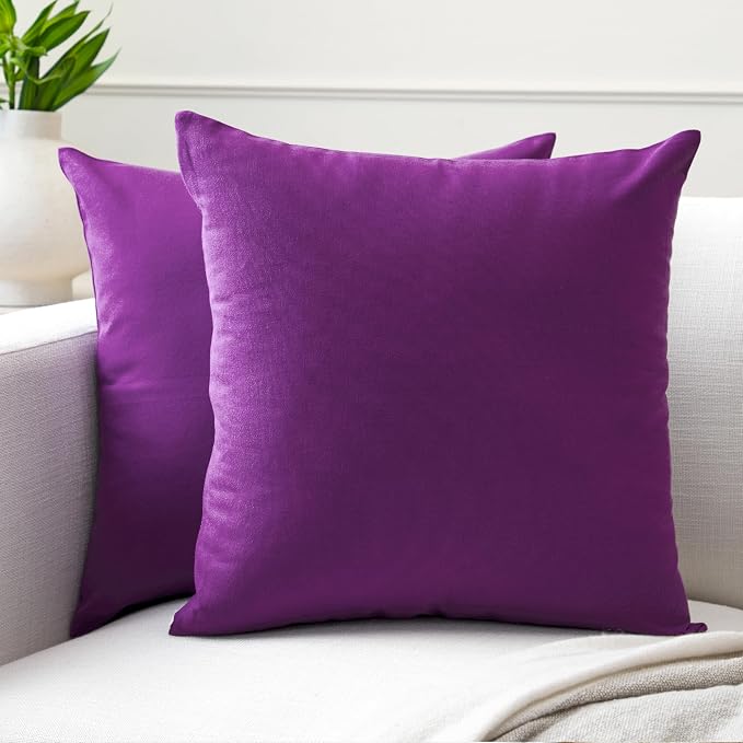 Encasa XO Throw Pillow Covers 16x16 in Set of 2 Purple | No Inserts | Cotton Pillow Covers For Living Room, Bed, Sofa, Couch | Decorative Cushion Covers With Improved Zipper