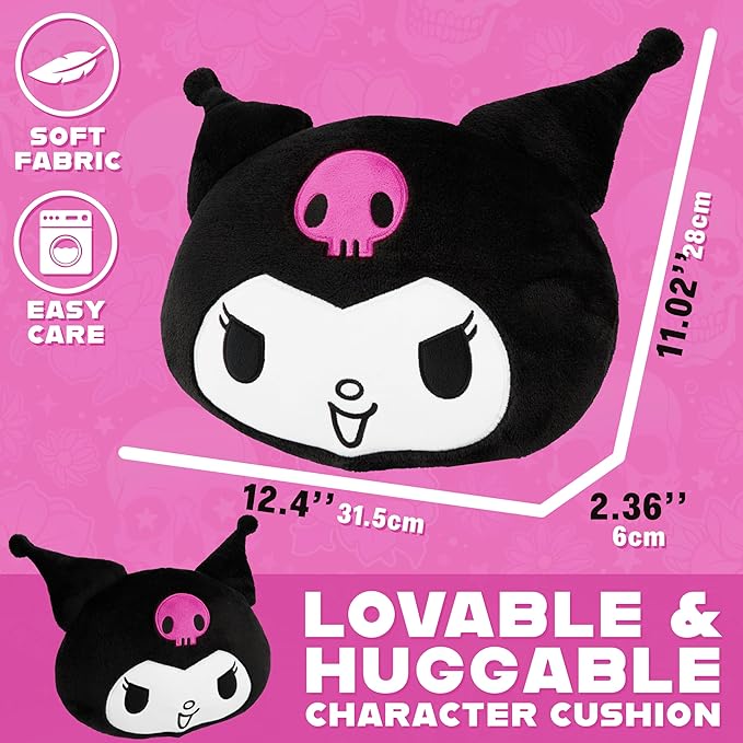 Hello Kitty Sanrio Plush Cushion Pillow, Plush Throw Pillow Fluffy Cushion Kawaii Decor Cinnamoroll Kuromi, Gifts for Teens, Women (Black Kuromi, L12.4 x W11)