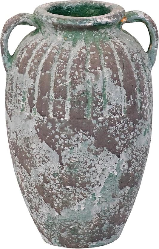 10.7 Inch Mini Retro Clay Vase, Small Rustic Tabletop Ornament, Matte Multi-Color Finish, Waterproof Slim Mouth, for Bathroom Window Sill Bedroom Shelf