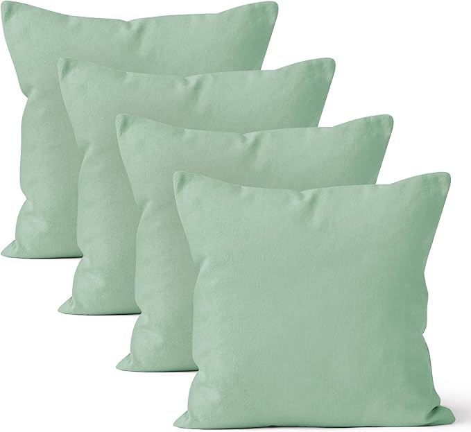 Encasa XO Throw Pillow Covers 24x24 in Set of 4 Mint Green | No Inserts | Cotton Pillow Covers for Living Room, Bed, Sofa, Couch | Decorative Cushion Covers with Improved Zipper