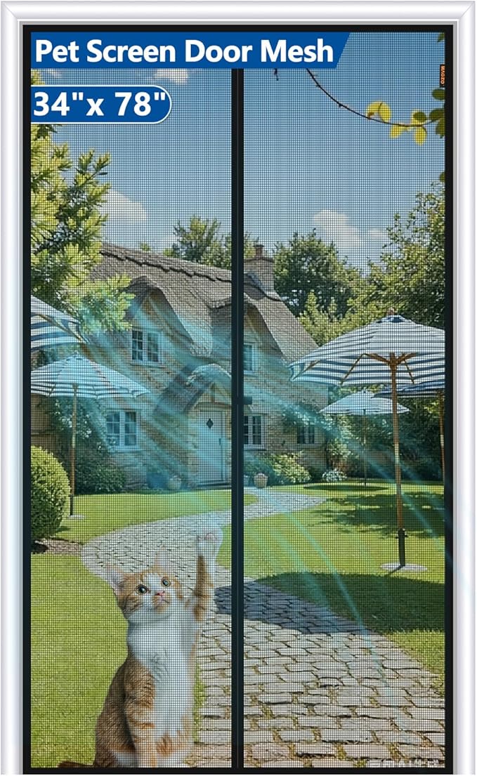 MAGZO Upgraded Pet Proof Magnetic Screen Door Thicker 250g/m² Pet Screen Door Mesh Fit Door Size 34 x 78 Inch, Mesh Size 36" x 79", Heavy Duty Cat Resistant Mesh for Front/Back/Sliding/Patio Door