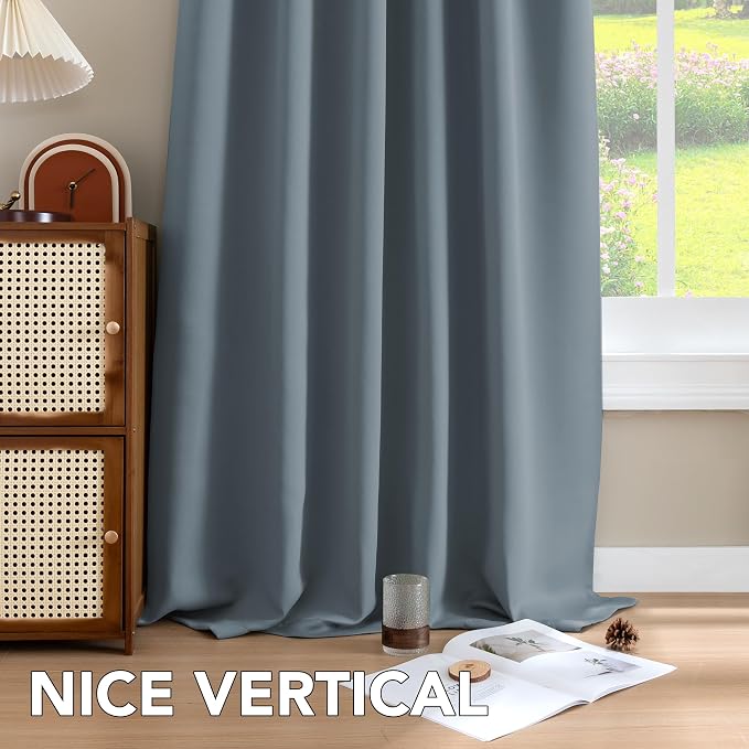 H.VERSAILTEX Blackout Curtains Thermal Insulated Window Treatment Panels Room Darkening Blackout Drapes for Living Room Back Tab/Rod Pocket Bedroom Draperies, 52 x 96 Inch, Stone Blue, 2 Panels