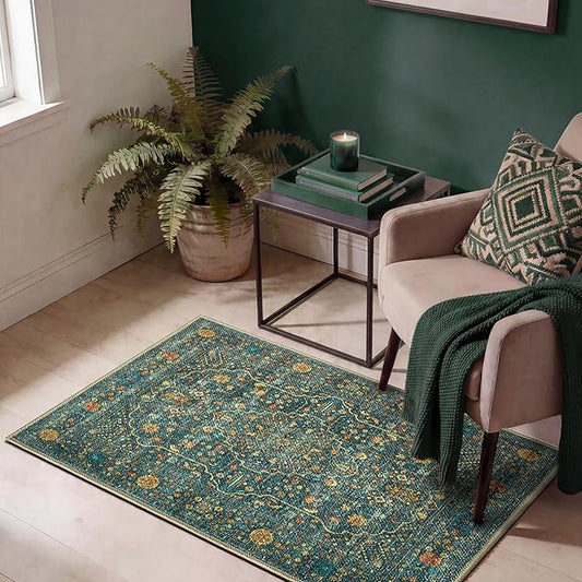 Keen Home Design 2x3 Rug - Machine Washable Entry Rug with Non-Slip Backing, Ideal for Enteryway, Kitchen, Bathroom, Laundry Room - Vintage, Easy Clean, Durable, Low Pile Rug - (2' x 3')