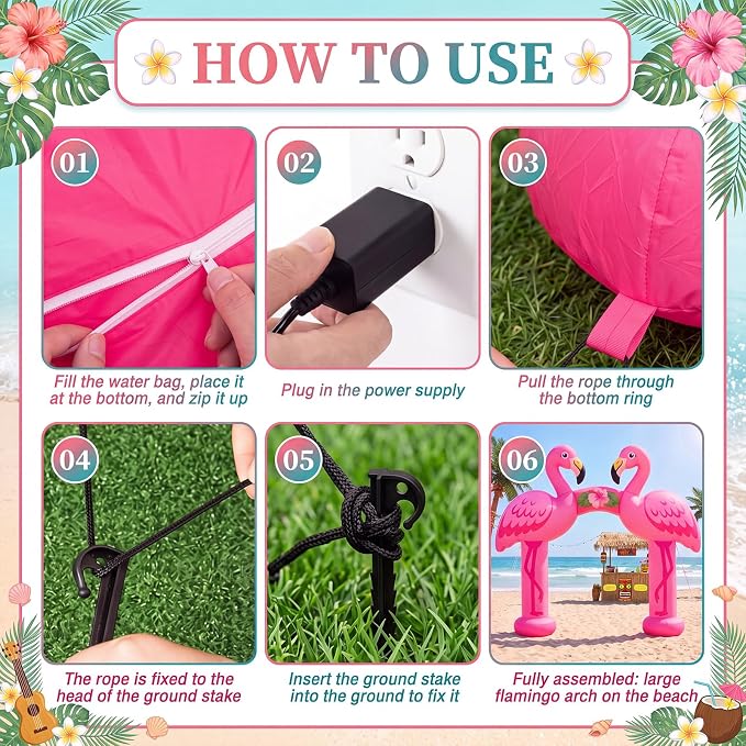 Seenelling 10 FT Inflatable Pink Flamingos Archway Decor Giant Summer Flamingos Arch Built-in LED Lights for Built-in LED Lights for Summer Beach Luau Tiki Theme Pool Party Yard Lawn Decorations