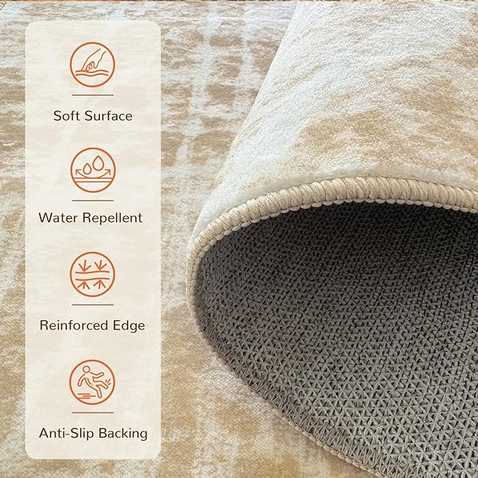 BESTSWEETIE Area Rug 8x10 Rug Machine Washable Non-Slip Low Pile Print Pattern Western Rug for Living Room Bedroom Entryway Tribal Series-Beige/Lightbrown
