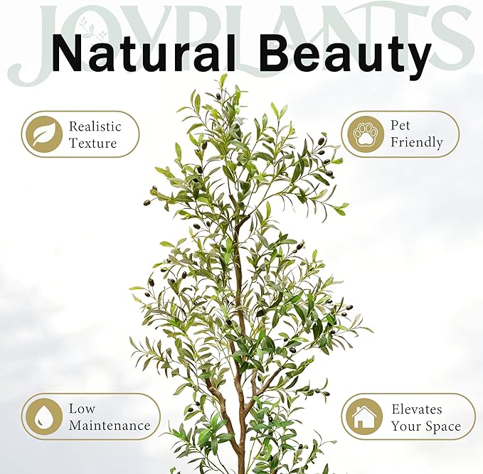 6FT Artificial Olive Tree with White Planter,Silk Fake Plants with Three Thick Trunk and Lifelike Fruits,Indoor Outdoor Fake Large Tree for Home Office Living Room Decor
