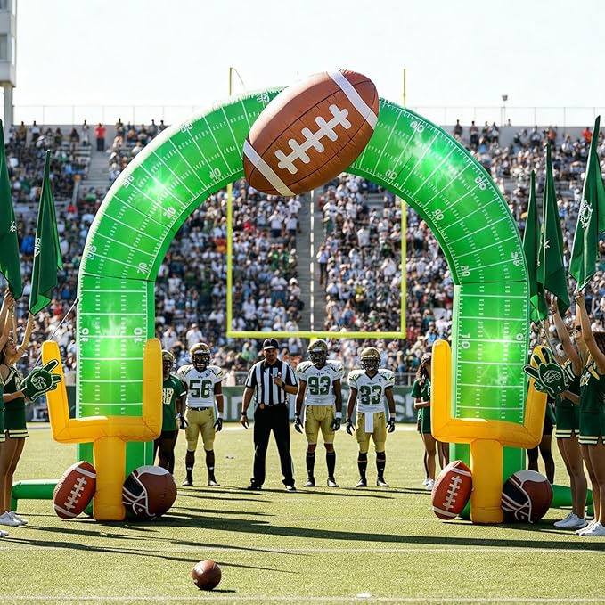 Shappy 9ft Giant Football Inflatable Arch Goal Post Inflatable Outdoor Yard Decorations with Helmet and LED Lights Football Birthday Party Decor for Game Day Tailgate Fans Sports Party Supplies