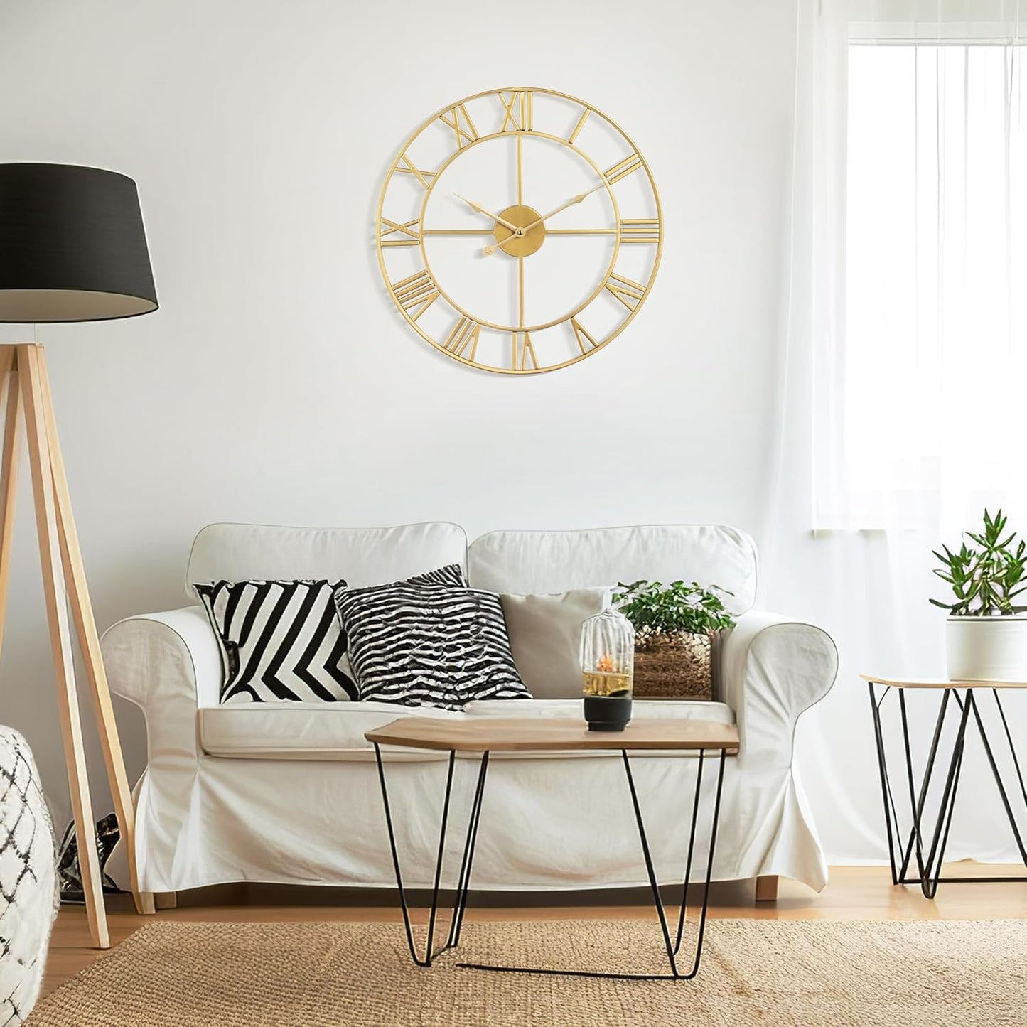 Large Wall Clock - 40cm/ 16 Inches Silent Non-Ticking, Battery Operated, Gold Vintage Decorative Modern Metal Wall Clocks for Living Room, Bedroom, Office, Farmhouse Decor