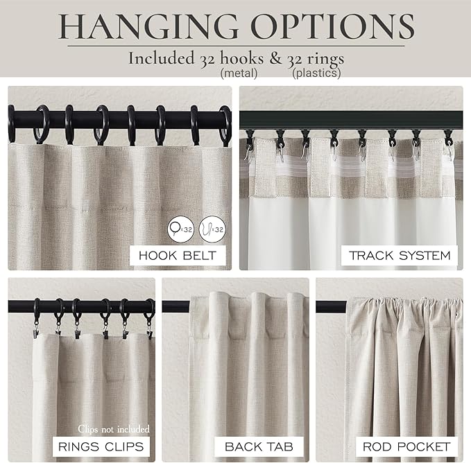 QJmydeco 100 Inch Curtains Complete Blackout Curtains for Bedroom 2 Panels Set, Large Window Custom Length 100 Inches Long Neutral Cream Colored Thermal Drapes for Sliding Glass Doors (W50"xL100 2Pcs)
