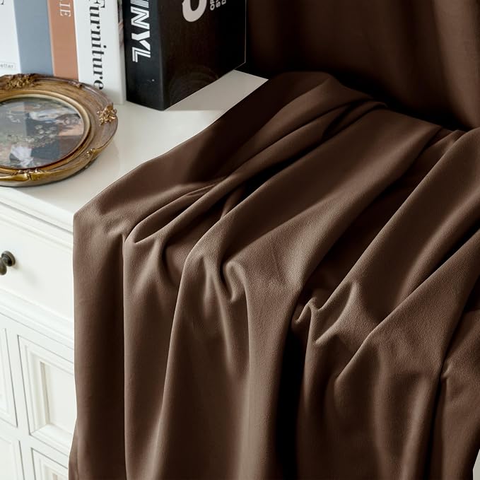 YoungsTex Brown Velvet Curtains 72 Inch Length 2 Panels for Living Room, Thermal Insulated Blackout Drapes with Grommet Privacy for Bedroom, 2 Panels, 52 X 72 Inch
