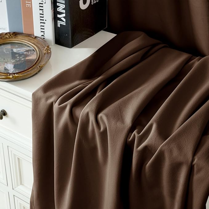 YoungsTex Brown Velvet Curtains 96 Inch Length 2 Panels for Living Room, Extra Long Blackout Drapes with Grommet Room Darkening Privacy for Bedroom, 52 X 96 Inch