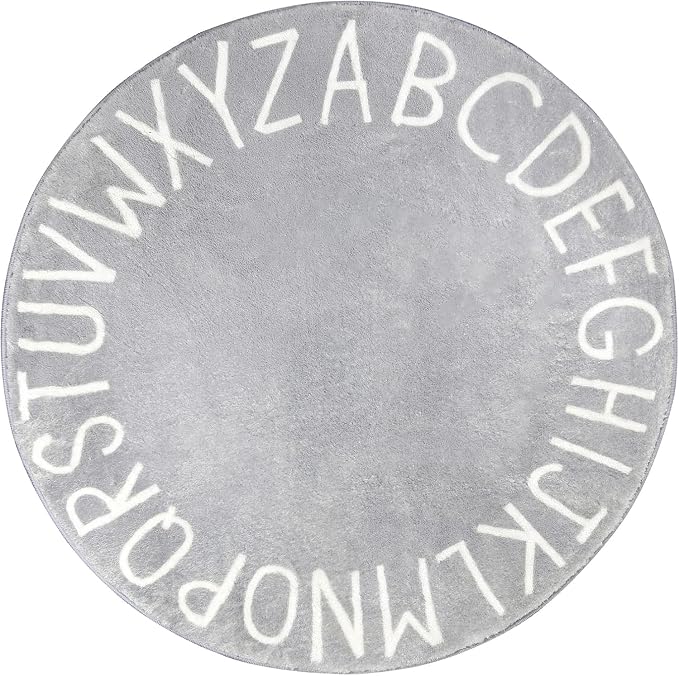 Topotdor Round Kids Play Rug Alphabet Nursery Area Rug Extra Large Soft Crawling Play Mat for Children Toddlers Bedroom (96 inch, Grey)