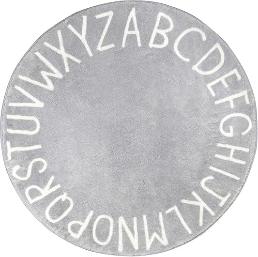 Topotdor Round Kids Play Rug Alphabet Nursery Area Rug Extra Large Soft Crawling Play Mat for Children Toddlers Bedroom (96 inch, Grey)