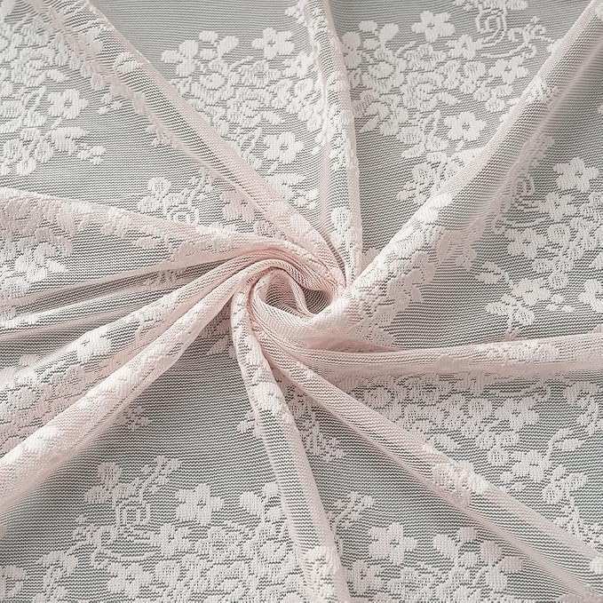 YJ YANJUN Vintage Lace Curtains 72 inchLength Romantic Flowers Sheer Pink Lacy Curtains for Girls Bedroom Living Room Rod Pocket Light Filtering 52 x 72 Inch Dusty Pink