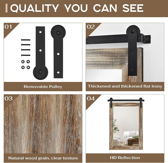 COGOOD Farmhouse Barn Door Mirror - 22 x 30 Rustic Wood Framed Wall Mirror for Bathroom, Living Room, Entryway Wall Decor (Striped Brown)