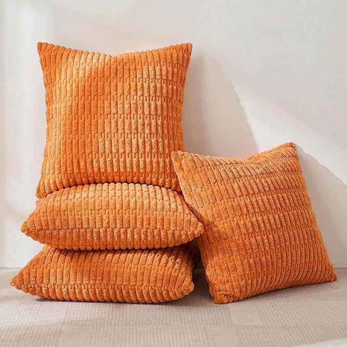 Fancy Homi 4 Packs Decorative Throw Pillow Covers for Living Room Couch Bed, Modern Farmhouse Boho Home Décor Accent Cushion Case, 18" x 18", Orange