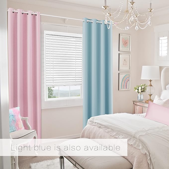 Pink Curtains 63 Inch Length for Baby Girls Nursery Decor,2 Panel Sets Pair Thick Room Darkening Heat Light Blocking Grommet Thermal Insulated Blackout Curtain for Bedroom Girls 52x63 Inches Long