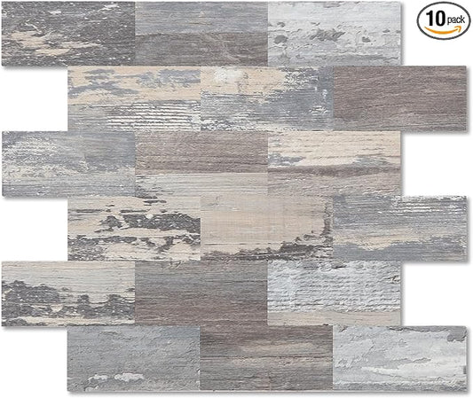 2026 New Upgrade Peel and Stick Backsplash Tile, Peel and Stick 11.34" X 11.57" Wall Tile for Kitchen, Bathroom, Fireplace, Laundry (Light Rustic, 10 Packs)