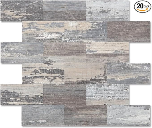 2026 New Upgrade Peel and Stick Backsplash Tile, Peel and Stick 11.34" X 11.57" Wall Tile for Kitchen, Bathroom, Fireplace, Laundry (Light Rustic, 20 Packs)