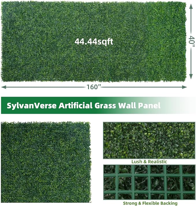 Artificial Boxwood Roll, 40x160 in(44 sqft) UV-Anti Faux Ivy Grass Wall Backdrop for Balcony Privacy, Fake Greenery Wall Decor for Garden, Patio, Backyard