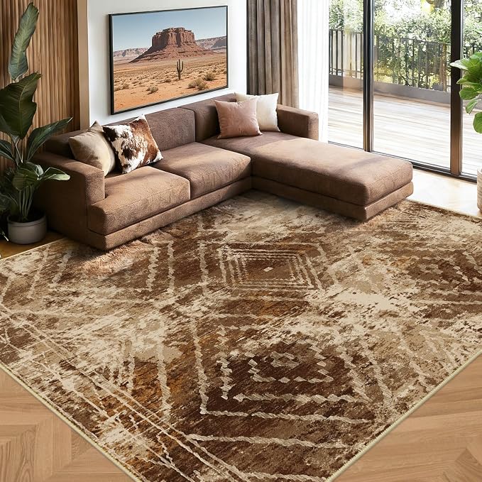 BESTSWEETIE Area Rug 9x12 Rug Machine Washable Non-Slip Low Pile Print Pattern Western Rug for Living Room Bedroom Entryway Tribal Series-Abstract/Cowhide