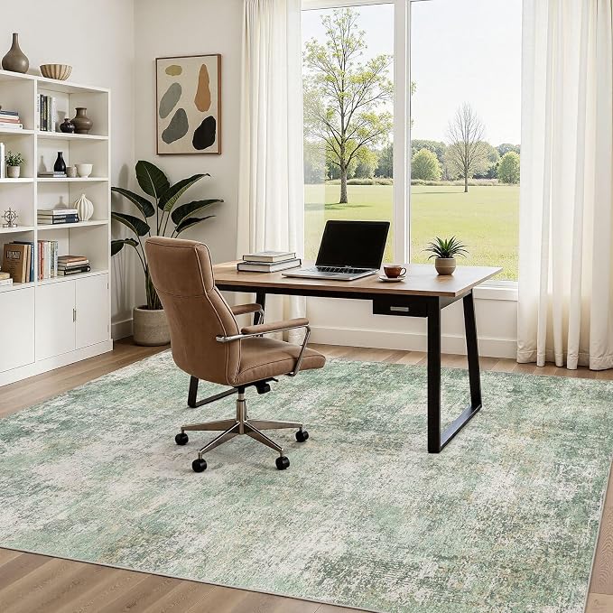 DMOYEST Area Rug Living Room Rugs - 6x9 Washable Large Soft Indoor Neutral Modern Abstract Low Pile Rug Carpet for Bedroom Dining Room Farmhouse Home Office - Green Grey