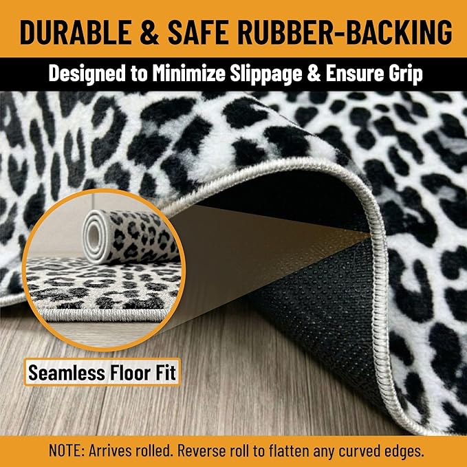 Ottomanson Aisle Runner Rug 2'7" x 36' – Soft Non-Slip Rug, Low Pile Carpet for Hallways, Events, Churches & Extra-Long Indoor Spaces, Leopard Print Black & White
