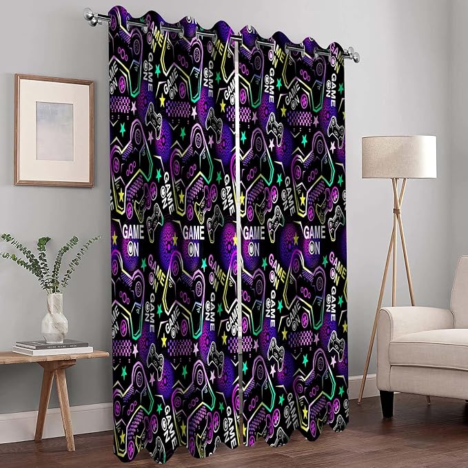Gamer Gaming Blackout Curtains Teen Boys Girls Colorful Video Game Controller Gamepad Gamer Room Decor Men Son Dad Husband Game Handle Bedroom Room Darkening Grommet Window Drapes 2 Panels, 42"x63"