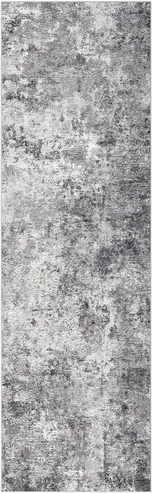 UERMEI 3x8 Washable Runner Rug for Hallway, Non Slip Low Pile Kitchen Carpet, Neutral Modern Abstract Indoor Floor Mat for Entryway Laundry, Kid & Pet Safe High Traffic Area, Grey