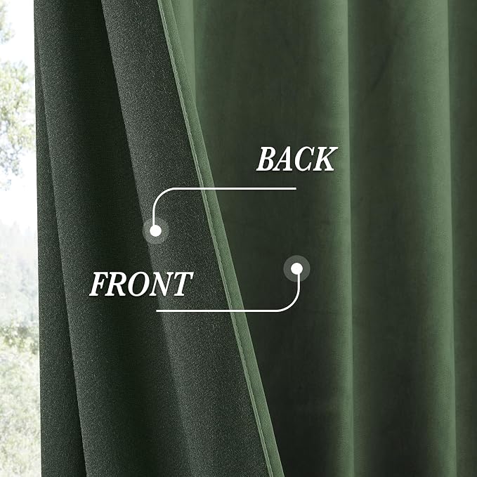 RYB HOME Elegant Green Velvet Curtains 84 inches Long, Light Blocking, Thermal Insulated, Stylish Velvet Drapes with Hook Belt for Cozy Home Aesthetics, 52" W x L96 L, 2 Panels Set