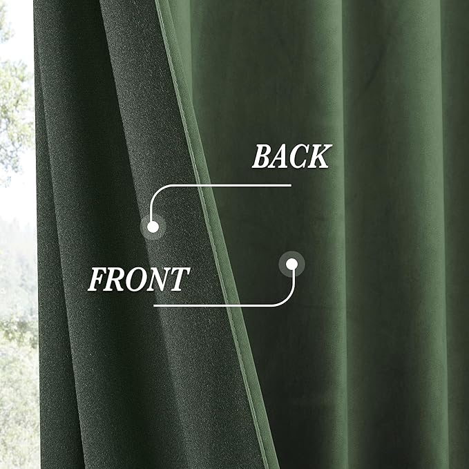 RYB HOME Elegant Green Velvet Curtains 72 inches Long, Light Blocking, Thermal Insulated, Stylish Velvet Drapes with Hook Belt for Cozy Home Aesthetics, 42" W x L72 L, 2 Panels Set
