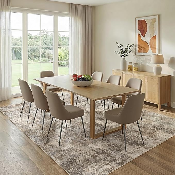 WITSHOCK Area Rugs 5x7 Living Room Rug - Washable Neutral Soft Low Pile Non-Slip Modern Abstract Thin Large Indoor Carpet for Bedroom Dining Room Nursery Office - Dark Brown