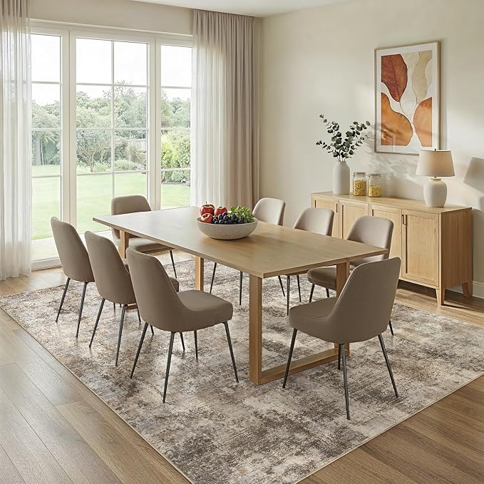 WITSHOCK Area Rugs 10x13 Living Room Rug - Washable Neutral Soft Low Pile Non-Slip Modern Abstract Thin Large Indoor Carpet for Bedroom Dining Room Nursery Office - Dark Brown