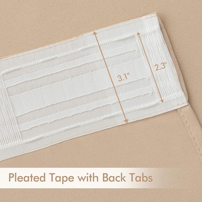 MIULEE Beige Back Tab Blackout Curtains 72 Inch Length 2 Panels Set for Living Room Bedroom Privacy, Rod Pocket/Pinch Pleat Thermal Insulated Room Darkening Pleated Light Blocking Drapes