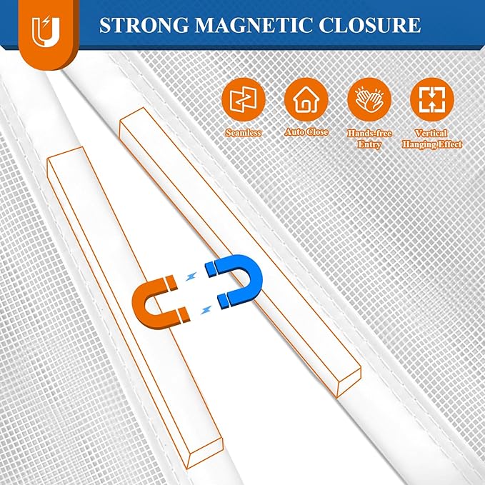 MAGZO Magnetic Screen Door, Fits 36'' x 80'' Door(Mesh Size 38'' x 81''), Left Right Side Opening, Scratch-Proof Polyester, Pet&Kids Friendly, Keep Annoying Creatures Out, Enjoy Sunshine, White