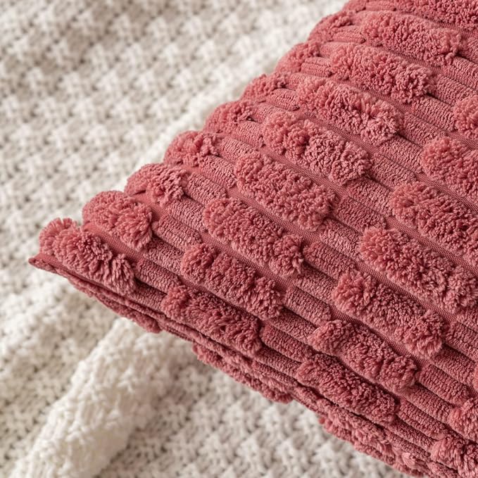 MIULEE Pack of 2 Corduroy Decorative Throw Pillow Covers 16x16 Inch Soft Boho Striped Pillow Covers Modern Farmhouse Home Decor for Sofa Living Room Couch Bed Cranberry Red