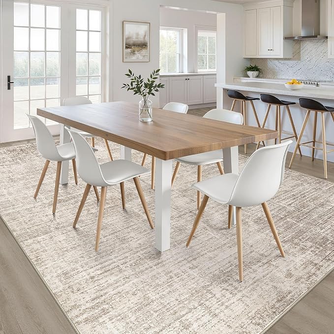 5x7 Area Rugs Living Room: Washable Large Neutral Brown Rug Abstract Soft Modern Stain Resistant Indoor Floor Non-Slip Carpet for Bedroom Nursery Kids Office Playroom Dining Room Under Table Home