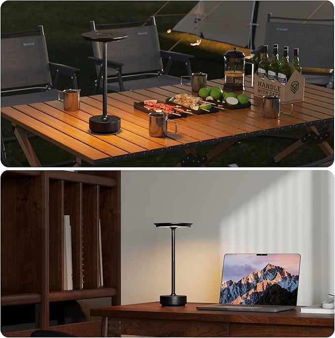 TBBGA 2 Pack Rechargeable Table Lamps Cordless, Portable 5000mAh Outdoor Table Light, 3 Color Stepless Dimming LED Table Lamp with Memory Function, for Home/Dinner/Patio/Restaurant.(Diamond Black)