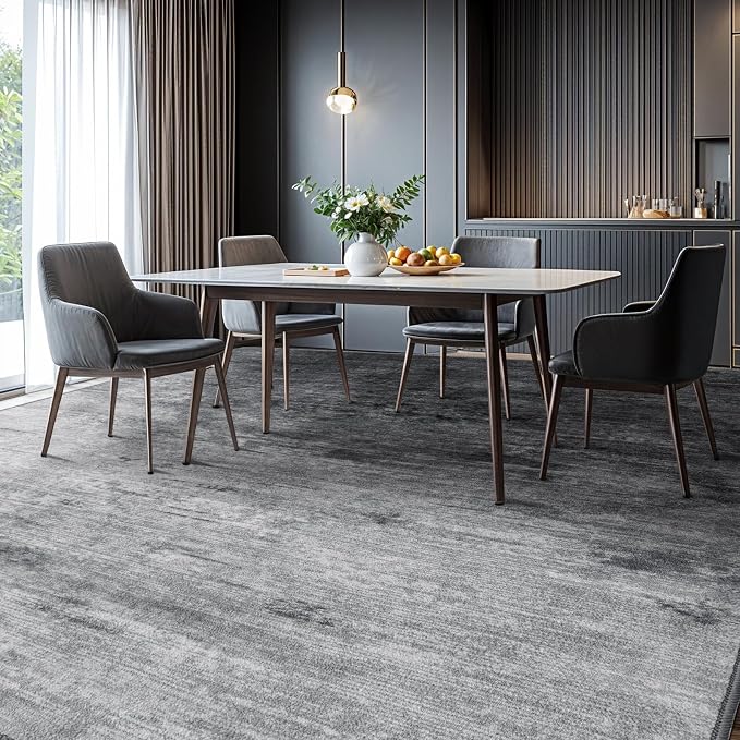 5x7 Washable Area Rug, Gray Solid Area Rugs for Living Room & Bedroom | Stain-resistant & Non-slip backing,Low Pile Washable Large Carpet, Solid Vintage Style For High Traffic Areas(5x7,Gray)