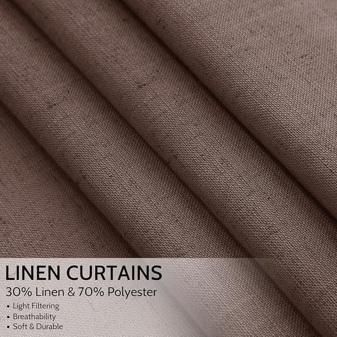 Cappuccino Linen Curtains 132 Inch Length for Living Room Light Filtering Semi Sheer Curtain Back Tab Modern Rustic Home Decor Neutral Drapes Floor to Ceiling High Window for Bedroom 52x132, 2 Panels