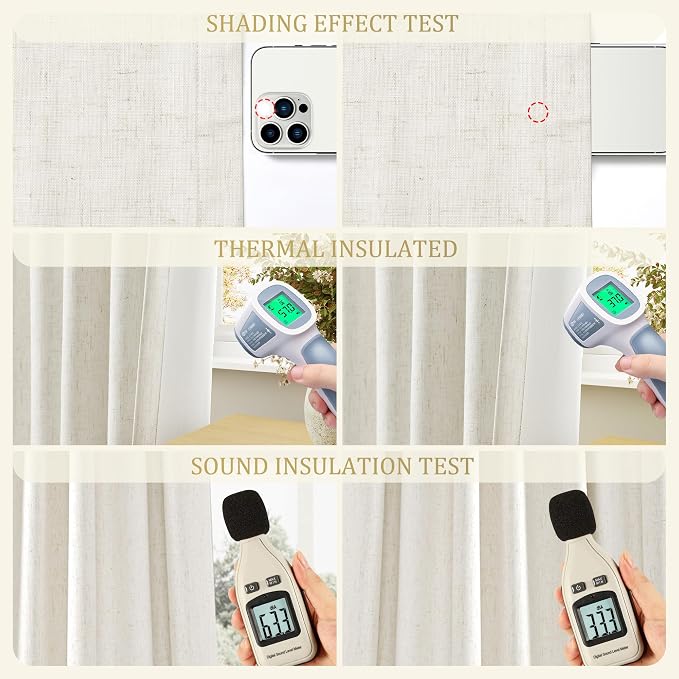Jowels Cream Linen Blackout Curtains 70 Inch Wide by 90 Inch for Living Room Bedroom Sliding Door Grommet Thermal Insulated 100% Black Out Drapes Room Darkening Window Curtains,1 Panel