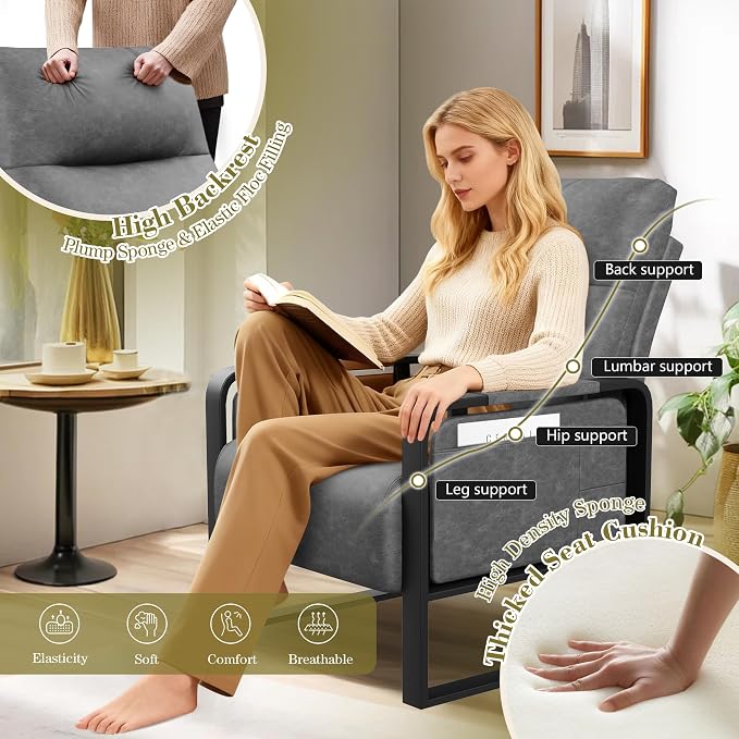 Modern PU Leather Accent Chairs Set of 2 Upholstered Armchairs with Side Table Leisure Side Chairs for Living Room Bedroom Office Grey