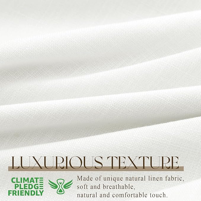 Off White Pinch Pleated Linen Blackout Curtains 90 Inches Long for Bedroom Living Room 2 Panels Set, Darkening Thermal Insulated Dual Layer Boho Neutral Pinch Pleat Hooks Rings Track System Curtain