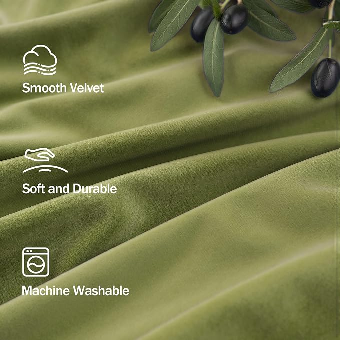 Avocado Lime Moss Green Curtains 108 Inches Long for Living Room Patio Door 2 Panels Luxury Velvet Room Darkening Floor Ceiling Drapes Thermal Insulated Curtain for Bedroom Earthy Room Decor Aesthetic