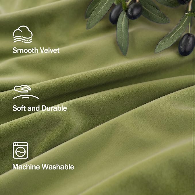 Moss Green Boho Velvet Curtains 63 Inch Length for Boys Bedroom 2 Panels Back Tab Rod Pocket Heavy Duty Heat Cold Blocking Light Dampening Drape for Kitchen Bathroom Laundry Closet Playroom 52x63 Long