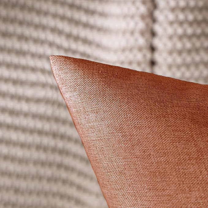 MIULEE Pack of 2 Decorative Outdoor Solid Waterproof Throw Pillow Covers Euro Sham Faux Linen Garden Farmhouse Cushion Cases for Summer Patio Tent Balcony Couch Sofa 24x24 Inch Rust