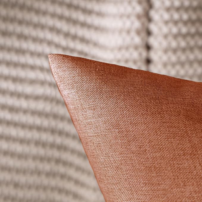 MIULEE Pack of 2 Decorative Outdoor Solid Waterproof Throw Pillow Covers Faux Linen Garden Farmhouse Cushion Cases for Summer Patio Tent Balcony Couch Sofa 16x16 Inch Rust