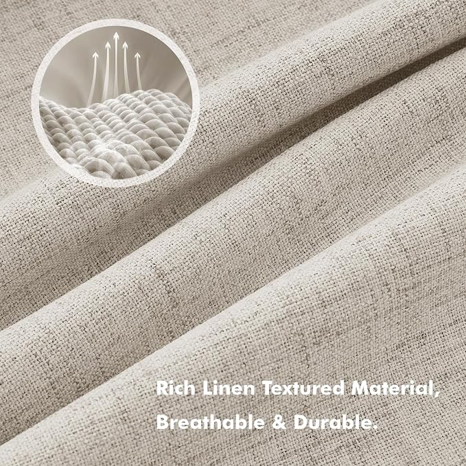 MIULEE 100% Blackout Linen Curtains for Bedroom, Stone Solid Luxury Decor Thermal Insulation Room Darkening Drapes for Living Room Back Tab Rod Pocket 42 x 90 Inches, 2 Panels