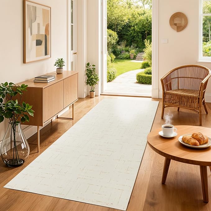 LIANLAM Washable Rug Area Rugs for Living Room - Stain Resistant Non-Slip Backing Boho Rug for Bedroom,Durable & Ultra-Thin Vintage Large Area Rug(2' x 6',White)